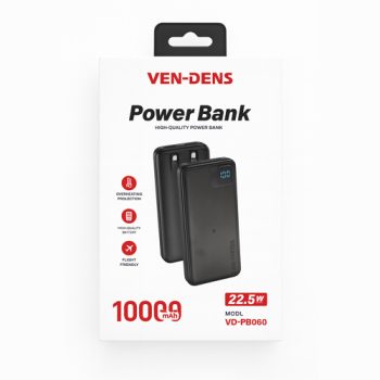 VEN-DENS Power Bank 10000mAh with Built-in Cables Fast Charge 22.5W VD-PB060 – Black