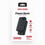 VEN-DENS Power Bank 20000mAh with Built-in Cables Fast Charge 22.5W VD-PB061 – Black
